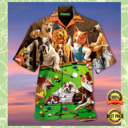 Dogs Playing Billiards Hawaiian Shirt_Hawaiian Shirt Gift, Christmas Gift