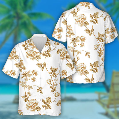 Cúlra Bláthanna Trendy Le Bláthanna Órga Dearadh Léine Haváís, Bronntanas Léine Haváís, Bronntanas Nollag