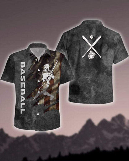 Baseball Vintage Flag Camouflage Design Hawaiian Shirt, Hawaiian For Gift