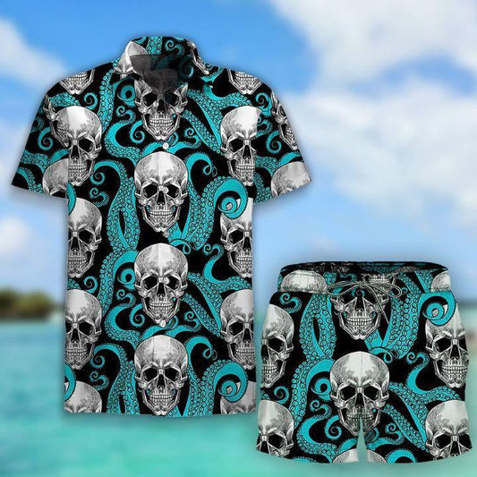 Skull And Tentacles Of The Octopus Hawaiian Shirt,Hawaiian Shirt Gift, Christmas Gift