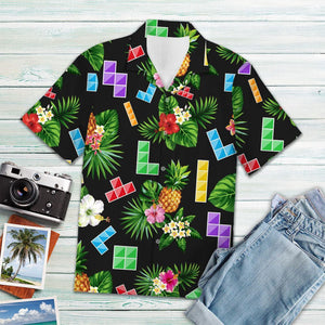 Colorful Tetris Game Tropical Palm Leaves Pattern Hawaiian Shirt, Hawaiian Shirt Gift, Christmas Gift