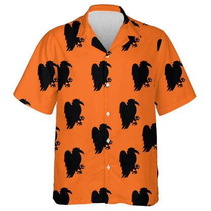 Black Eagles Silhouette On Orange Background Hawaiian Shirt, Hawaiian For Gift