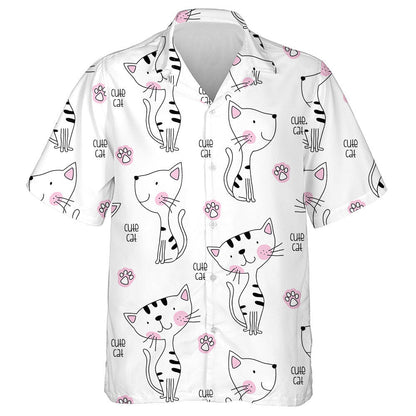 Cute Cats And Pink Paw On White Hawaiian Shirt, Hawaiian Shirt Gift, Christmas Gift