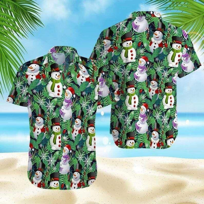 Funny Snowman Tropical Leaves Christmas Vintage Style Design Hawaiian Shirt, Hawaiian Shirt Gift, Christmas Gift