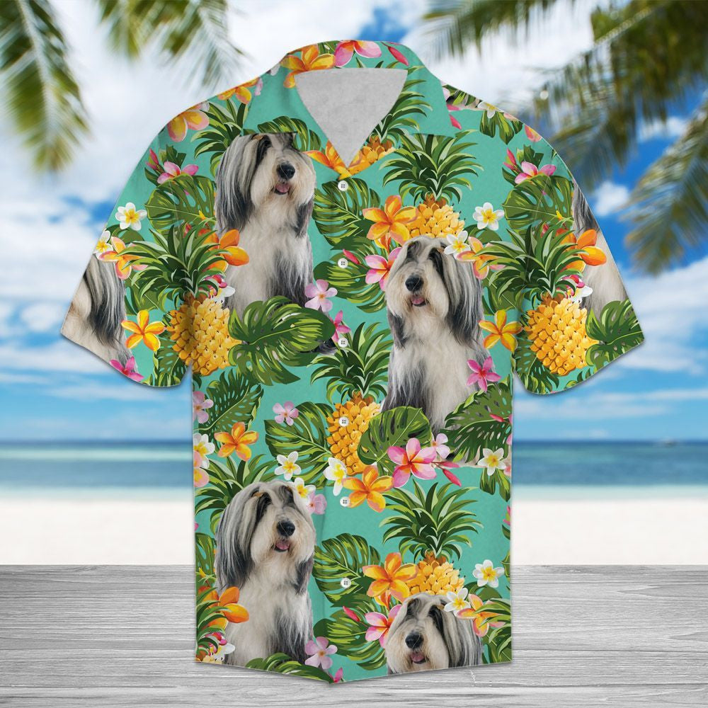Bearded Collie With Pineapples And Flowers Hawaiian Shirt, Hawaiian For Gift