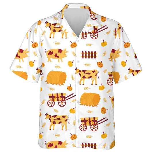 Cows Pumpkin Fence Haystack And Cart Hawaiian Shirt,Hawaiian Shirt Gift, Christmas Gift
