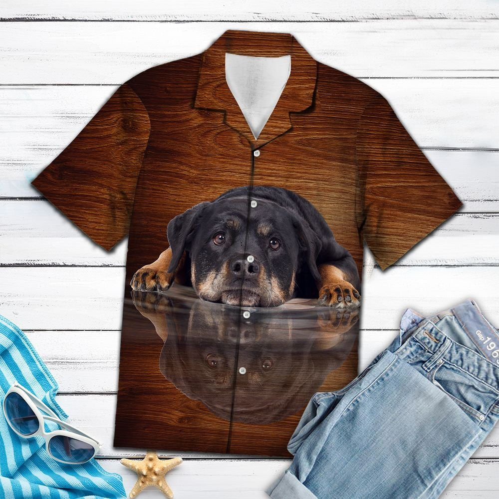 Smart Rottweiler Dog Lying Mirror Hawaiian Shirt,Hawaiian Shirt Gift, Christmas Gift