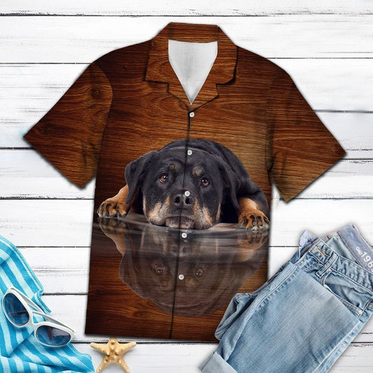 Smart Rottweiler Dog Lying Mirror Hawaiian Shirt,Hawaiian Shirt Gift, Christmas Gift