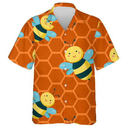 Natural Summer Bright Cute Bees And Honeycomb Hawaiian Shirt, Hawaiian Shirt Gift, Christmas Gift
