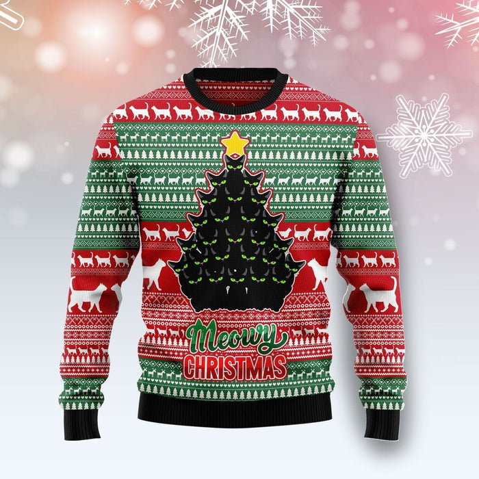 Black Cat Meowy Ugly Christmas Sweater,Christmas Gift,Gift Christmas 2022
