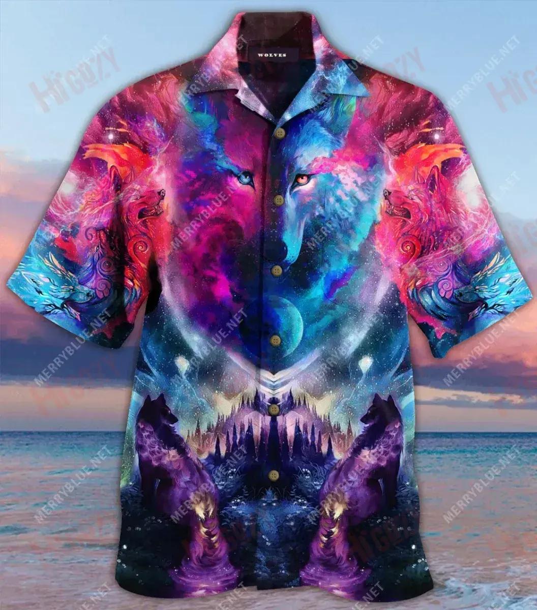 Colorful Wolf Unisex Short Sleeve Shirt Summer Aloha Shirt Tactical Hawaiian Shirt Hawaiian Shirts For Women, Hwaiian For Gift