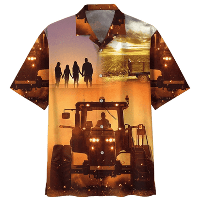 Sunset Tractor Background Design Hawaiian Shirt,Hawaiian Shirt Gift, Christmas Gift