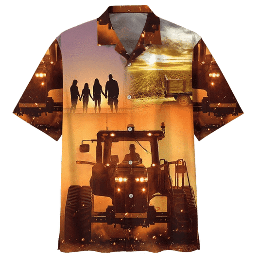 Sunset Tractor Background Design Hawaiian Shirt,Hawaiian Shirt Gift, Christmas Gift
