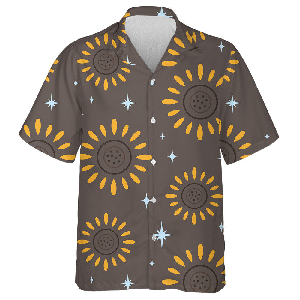 Sparkle Stars Boho Pattern With Stylized Sunflowers Hawaiian Shirt, Hawaiian Shirt Gift, Christmas Gift