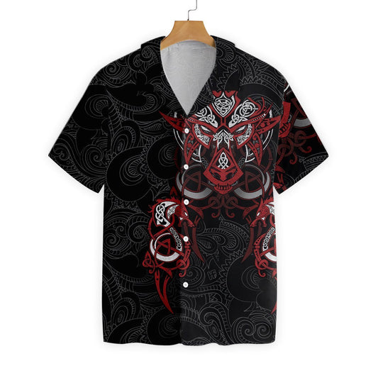 Red Viking Tattoo Dragon Pattern Hawaiian Shirt,Hawaiian Shirt Gift, Christmas Gift