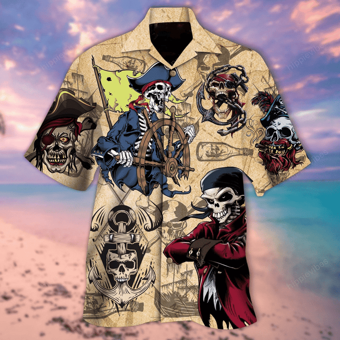 Amazing Pirate Skull Pattern Wheat Theme Hawaiian Shirt, Hawaiian Shirt Gift, Christmas Gift