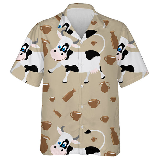 Cheerful Cow And Dairy Products Doodle Style Hawaiian Shirt, Hawaiian Shirt Gift, Christmas Gift