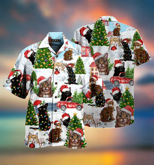 Cute Christmas Cats With Tree And Candy Hawaiian Shirt, Hawaiian Shirt Gift, Christmas Gift