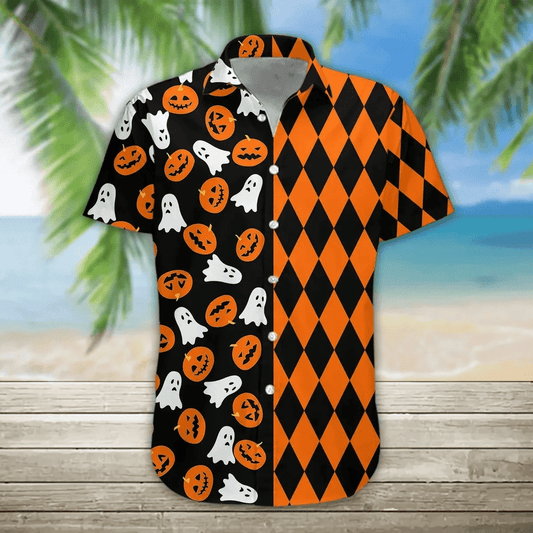 Boo Pumpkin Halloween Jack O Lantern Background Hawaiian Shirt, Hawaiian Shirt Gift, Christmas Gift
