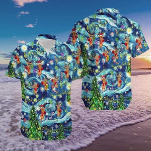 Art Christmas Dancing Reindeers Design Hawaiian Shirt, Hawaiian For Gift