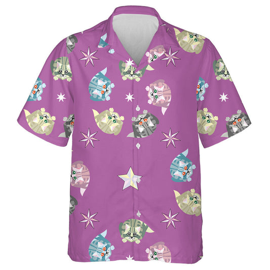 Cats And Pastel Stars Decoration Design Hawaiian Shirt, Hawaiian For Gift