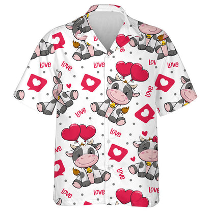 Watercolor Cartoon Cow And Heart Flower Hawaiian Shirt, Hwaiian For Gift