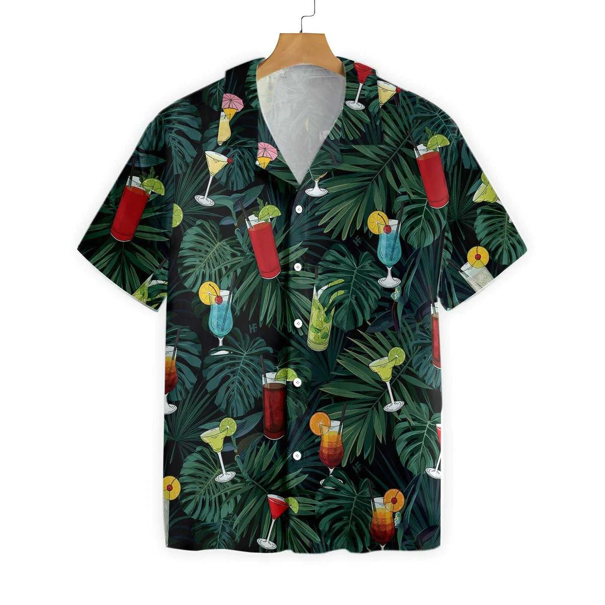 The Tropical Bartender Cocktails On Leaf Pattern Hawaiian Shirt, Hawaiian Shirt Gift, Christmas Gift