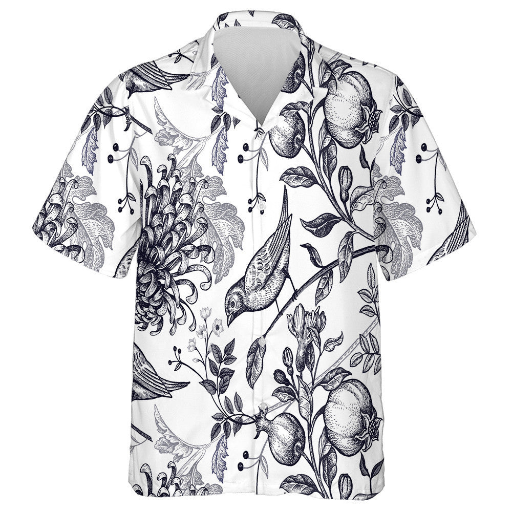 Bird With Chrysanthemum And Pomegranate Brach Hawaiian Shirt, Hawaiian For Gift