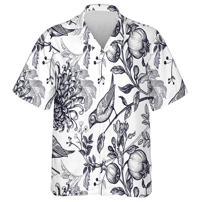 Bird With Chrysanthemum And Pomegranate Brach Hawaiian Shirt, Hawaiian For Gift