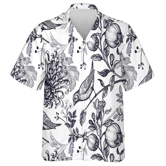 Bird With Chrysanthemum And Pomegranate Brach Hawaiian Shirt, Hawaiian For Gift