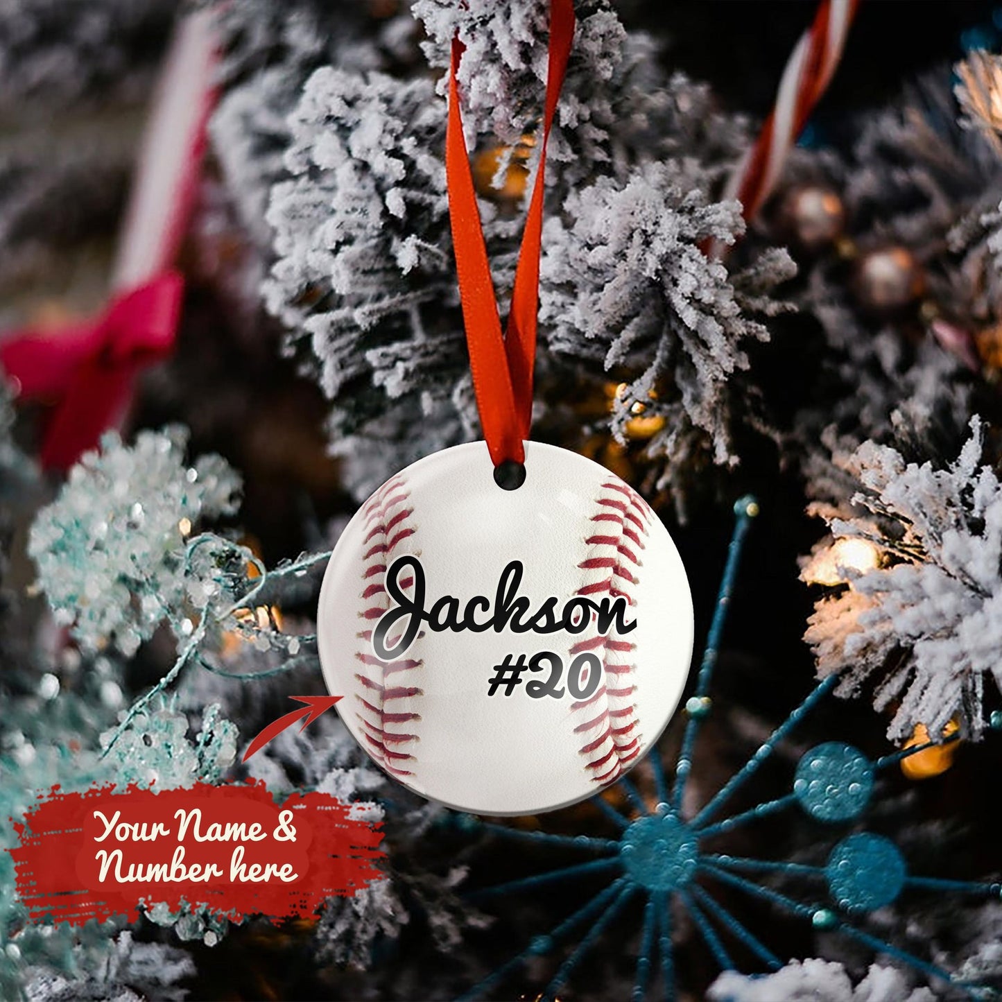 Ornáid Ceirmeach Babhta Saincheaptha Baseball, Bronntanas Nollag, Maisiú Nollag