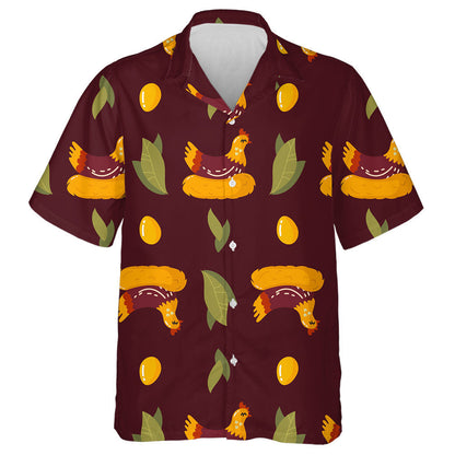 Cute Chicken Sitting On A Nest With Leaves And Eggs Hawaiian Shirt, Hawaiian Shirt Gift, Christmas Gift