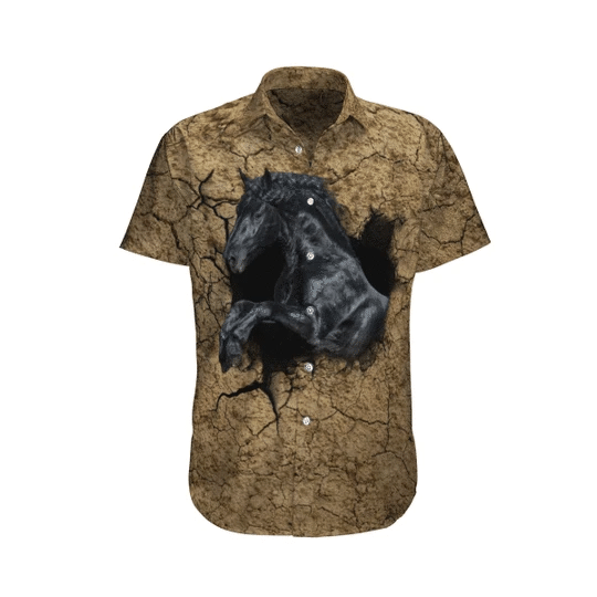 Black Horse Watercolor Design Hawaiian Shirt, Hawaiian For Gift