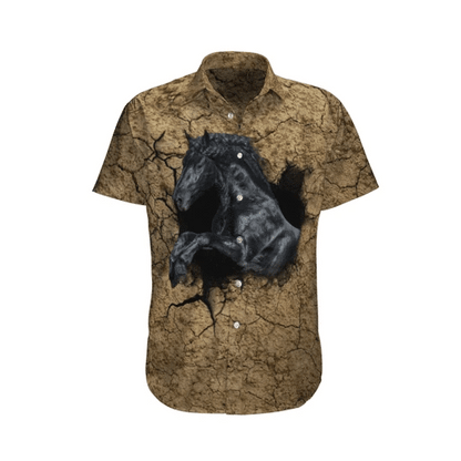 Black Horse Watercolor Design Hawaiian Shirt, Hawaiian For Gift