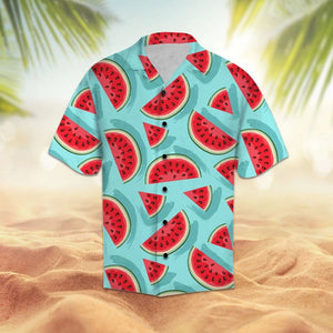 Amazing Watermelon Piece On Pastel Teal Green Pattern Hawaiian Shirt, Hawaiian Shirt Gift, Christmas Gift