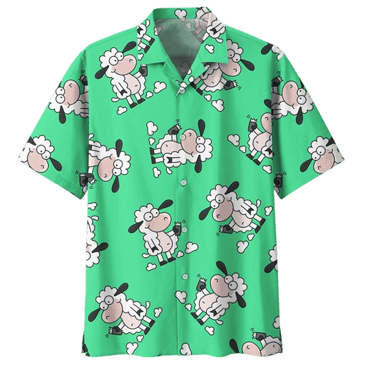 Green Sheep Illustration Design Hawaiian Shirt,Hawaiian Shirt Gift, Christmas Gift