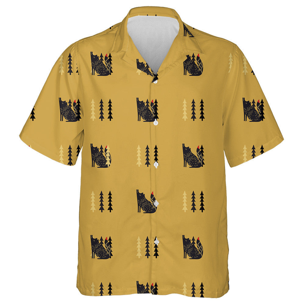 Folk Art Tree Floral Design With Wolf Hawaiian Shirt, Hawaiian Shirt Gift, Christmas Gift