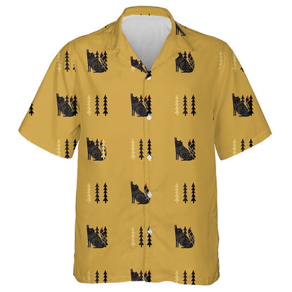 Folk Art Tree Floral Design With Wolf Hawaiian Shirt, Hawaiian Shirt Gift, Christmas Gift