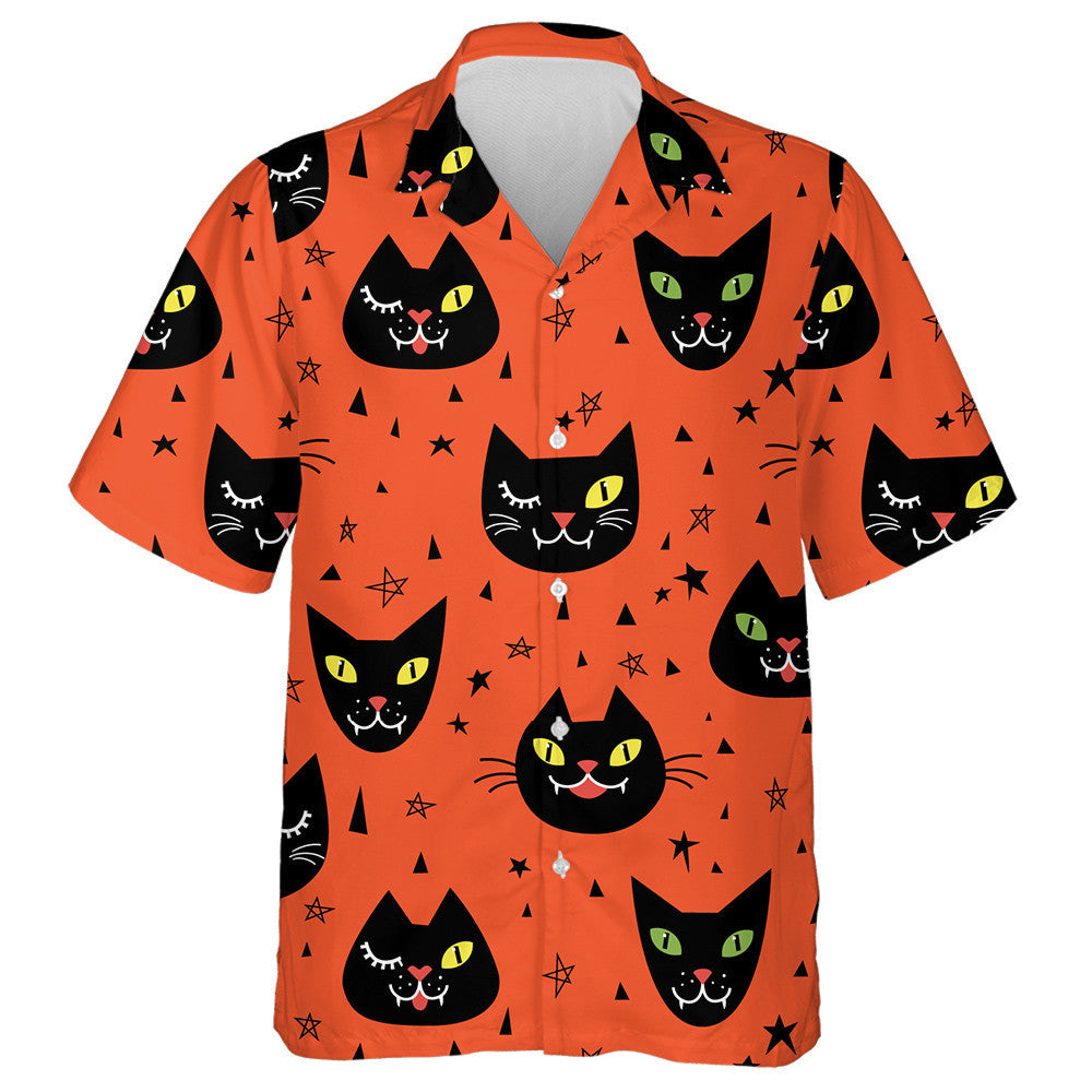 Cute Black Cats Funny Halloween Background Hawaiian Shirt, Hawaiian Shirt Gift, Christmas Gift