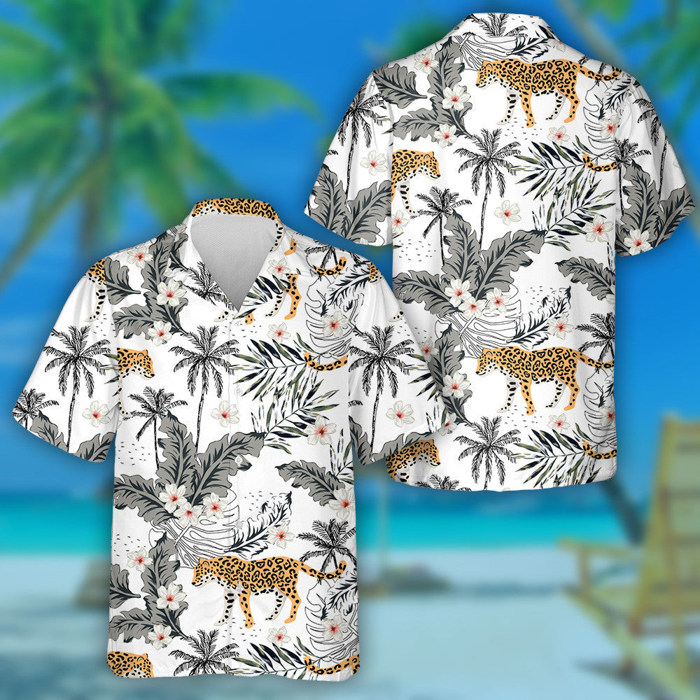 Tropical Leopard Animals And Plumeria Flowers Hawaiian Shirt,Hawaiian Shirt Gift, Christmas Gift