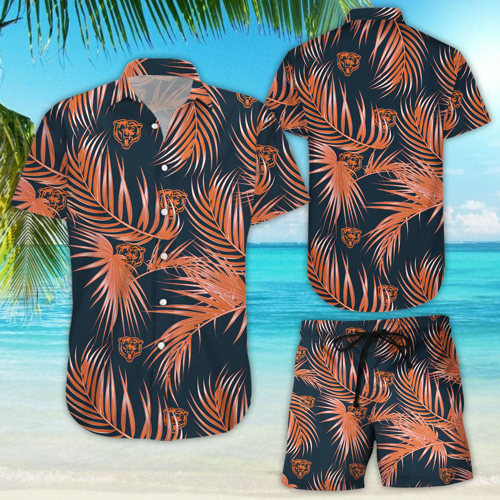 Chicago Bears Nfl Mens Haváís Aloha Button Up Léine Shorts Haváís Beach Short Muinchille_Haváíais Bronntanas Léine, Bronntanas Nollag
