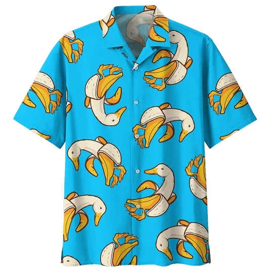 Blue Banana Duck Background Design Hawaiian Shirt, Hawaiian For Gift