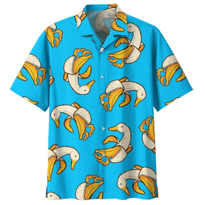 Blue Banana Duck Background Design Hawaiian Shirt, Hawaiian For Gift