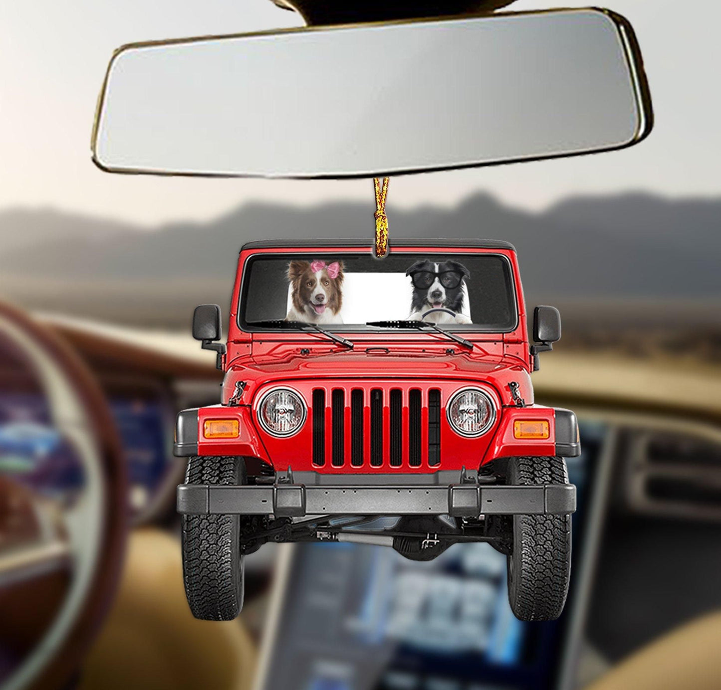 Border Collie Carr dearg ag Tiomáint Ornáid Cruth, Bronntanas Ornáide Nollag, Bronntanas Nollag, Maisiú Nollag