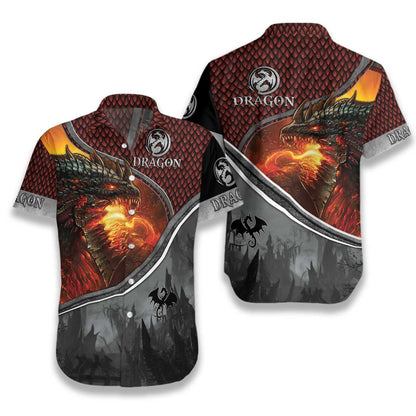 Magic Fire Dragon In Forest Design Hawaiian Shirt, Hawaiian Shirt Gift, Christmas Gift