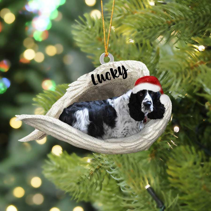 Black And White English Springer Sleeping Angel Christmas Flat Acrylic Dog Ornament Memorial Dog Gift, Pet Love Gift