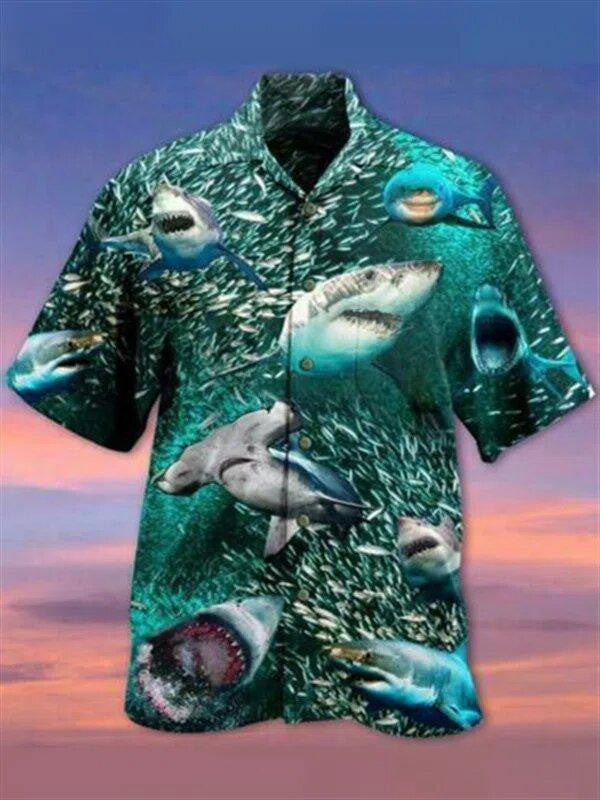 Watercolor Cute Shark Nice Ornamental Hawaiian Shirt, Hwaiian For Gift