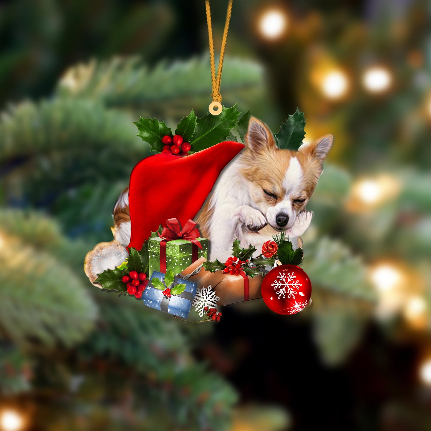 Chihuahua-Sleeping In Hat Two Sides Christmas Plastic Hanging Ornament, Christmas Gift, Christmas Decoration