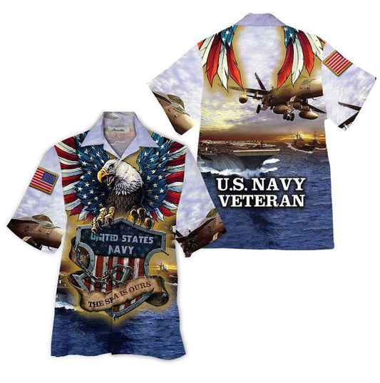 Navy Veteran Artistic Background Design Hawaiian ShirtHawaiian Shirt Gift, Christmas Gift