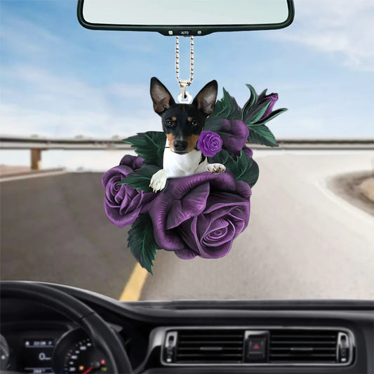 Rat Terrier In Purple Rose Car Hanging Ornament, Car Hanging Mirror Accessories, Christmas Decoration